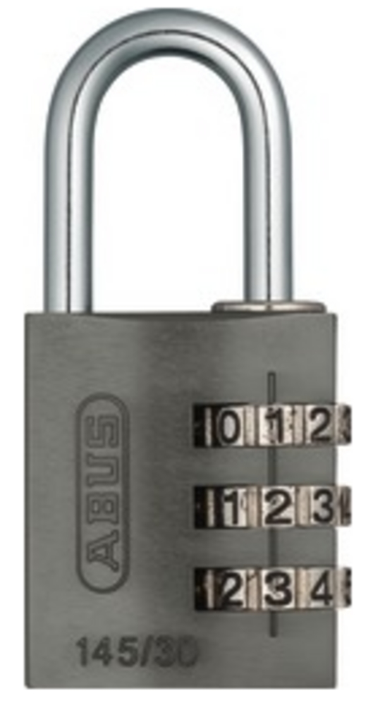 Kodehengelås 145/30 m/3 kodehjul   titanium