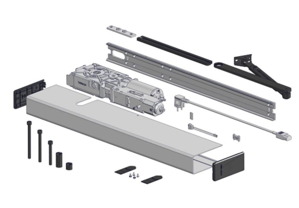 SW300-S skyvende komplett, sølv medsorte endekapper og arm