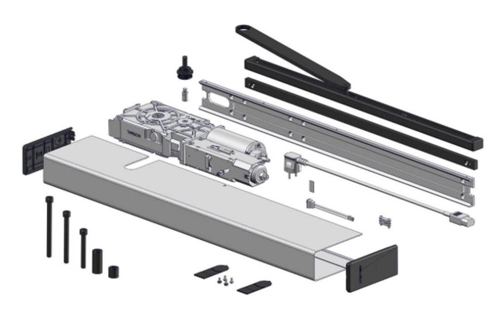 SW300-S trekkende komplett, sølv   med sorte endekapper og glideskinne
