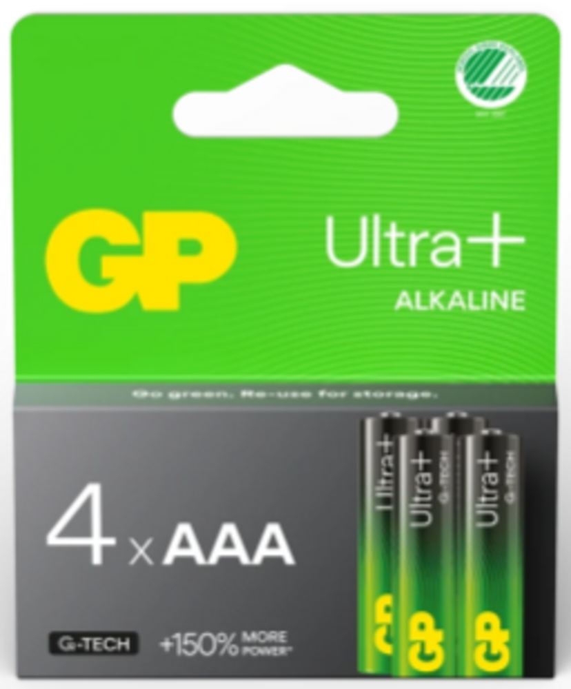 GP Ultra Plus Alkaline AAA-batteri,24A/LR 03, 4-pack