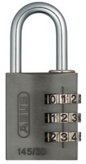 Kodehengelås 145/30 m/3 kodehjul   titanium