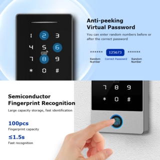 Veggleser fingeravtrykk/kode/app   IP66 12-24V