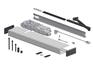 SW300-S skyvende komplett, sølv medsorte endekapper og arm